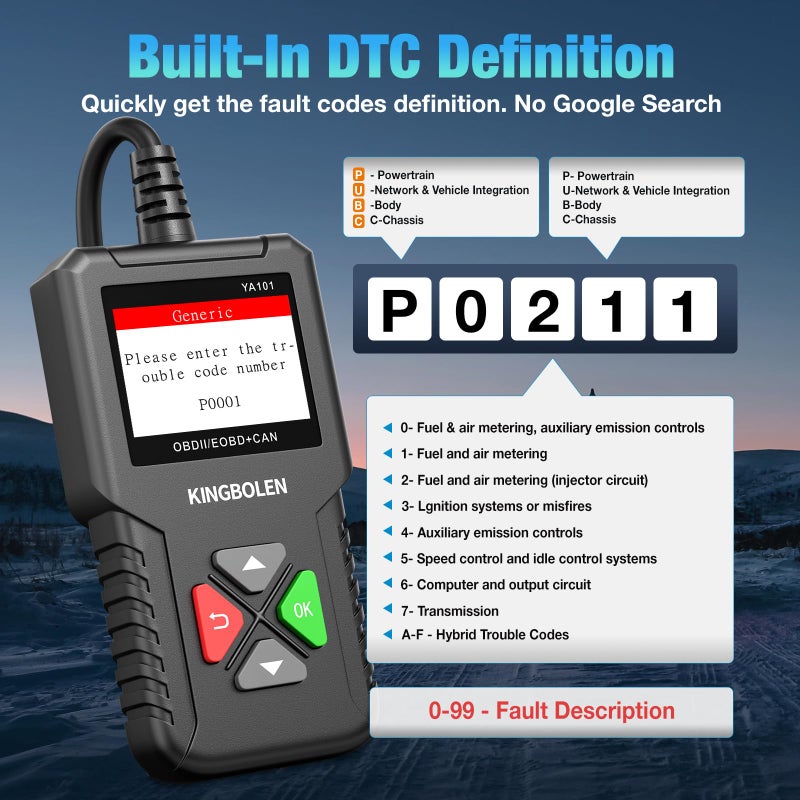 KINGBOLEN OBD2 Scanner,Code Reader Automotive Engine Light Check Scan Tool Checks O2 Sensor and EVAP Systems with Full OBD2 Functions,Supports Mode6 with DTC Lookup, All 10 Modes of obd2. Black - Image 4